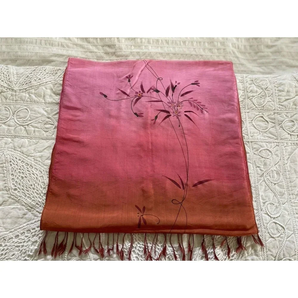 100% Silk Hand‎ Painted Rectangular Scarf Dragonfly Design 16